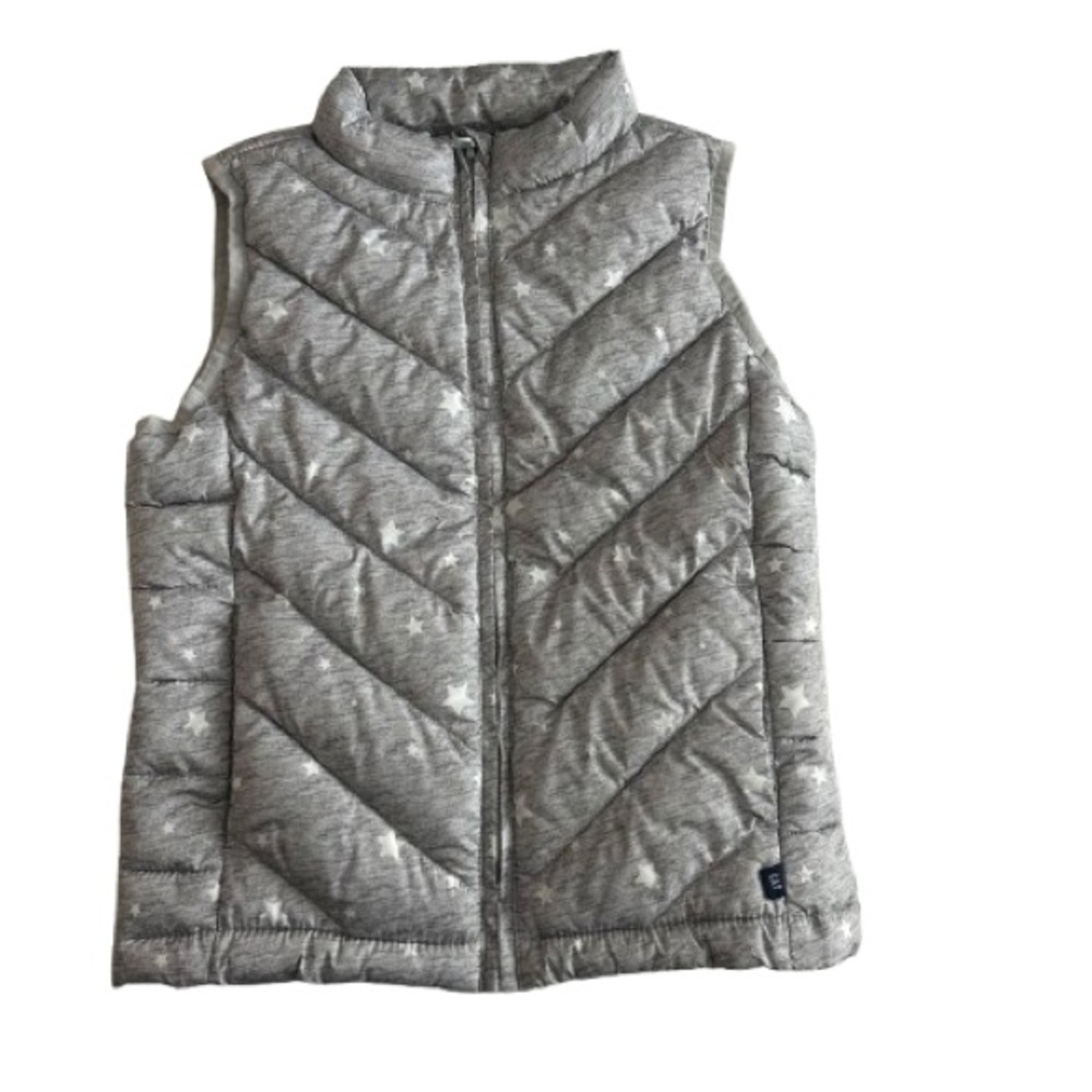 GAP Girl's Sm Gray & White Stars Sleeveless Zip ColdControl Water Resistant Vest
